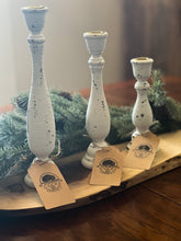 Load image into Gallery viewer, White distressed farmhouse candlesticks
